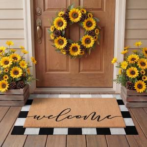 Tinideya 2 Pcs Door Mat Welcome Non Slip Coir Mats Floor Layering Doormats Seasonal for Front Porch Entryway Decor(Welcome)