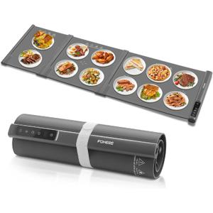 FOHERE Warming Mat for Food Extra Large, 55"x16" 550W Splicing Food Warmer Trays for Buffets Party, Fast Full-Surface Heating Portable Mats for Food with 7 Level Adjustable Temperature 4 Hours Timer