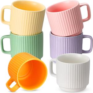 Baderke 6 Pack 9 oz Coffee Mugs Set Ceramic Christmas Small Coffee Mugs Set Gifts with Handle Porcelain Cup for Latte, Hot Tea, Cappuccino, Milk, Cocoa, Microwave & Dishwasher Safe Cups