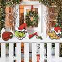 4 PCS Christmas Fence Peeker Yard Garden Signs,Christmas Fence Peekers Ornaments with Thief Stole Head Arm Bag and Dog for Holiday,Indoor Christmas Tree Decor,Outdoor Patio Peeking Decor