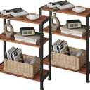 3-Tier Side Table Set of 2, Small End Table, Sofa Side Table for Narrow Spaces, Slim End Table, Nightstand Table, for Living Room Bedroom Office, Rustic Brown