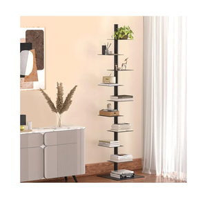 Nidouillet 9-Tier Metal Spine Bookshelf, Adjustable Vertical Tower for Books, Tall & Narrow Ladder Bookcase, Space-Saving Multipurpose Corner Storage Shelf, Display Stand, Tool-Free Assembly, Black