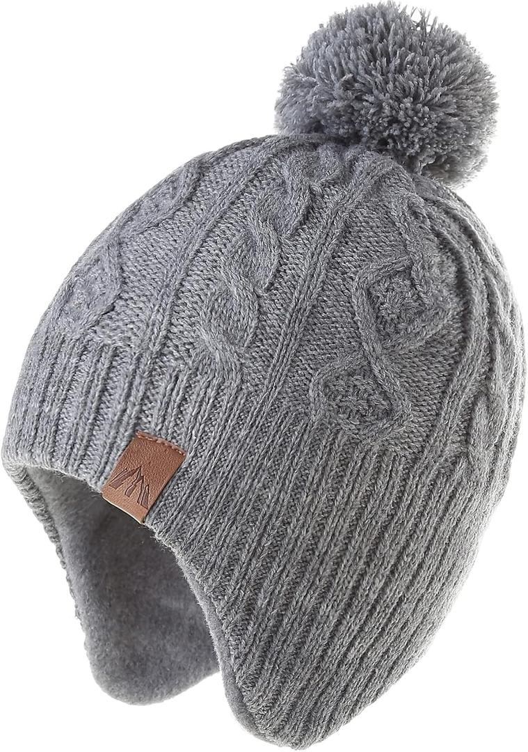 LMLALML Boys Winter Hat Earflap Knitted Beanie for Kids Warm Fleece Lined Thicken Hat for Baby (1-3T, Greymh)