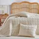 WARMDERN Linen Cotton Quilts Set Queen Size, 100% Cotton Khaki Quilt Bedspreads with Box Stitched, 3 Pieces Soft Lightweight Bedspreads Coverlet with 2 Pillow Shams for All Season, Khaki, 90x96 inches