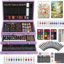 175 Piece Deluxe Art Set with 2 Drawing Pads, Acrylic Paints, Crayons, Colored Pencils, Paint Set in Wooden Case, Professional Art Kit, Art Supplies for Adults, Teens and Artist, Paint Supplies (Purple)