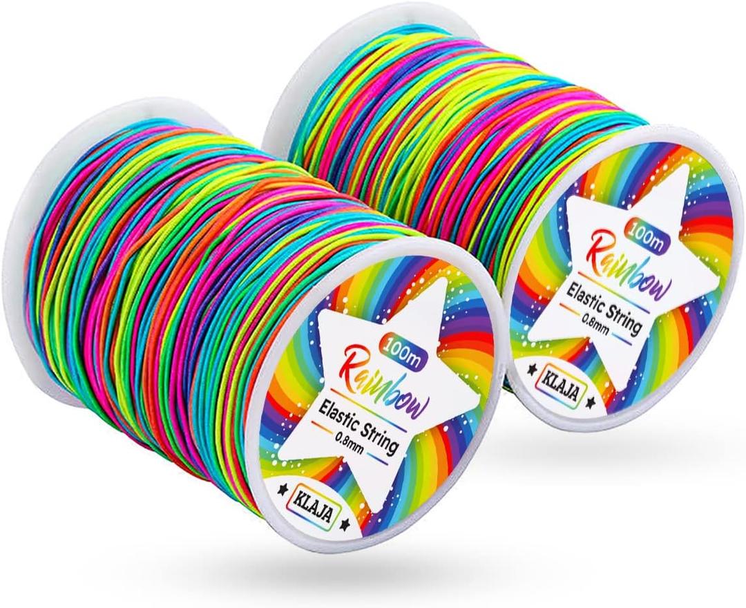 3 x 2 Rolls of Rainbow Elastic String for Bracelets, 200m Stretchy Colorful Thread for Jewelry Making, Colored Stretch Cord / String for DIY Bracelets