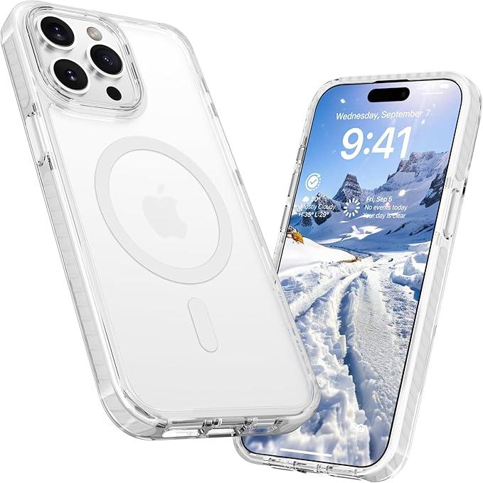 PULOKA for iPhone 15 Promax Transparent Case, Compatible with MagSafe, Clear Protector Slim Cover, Magnetic Phone Case for iPhone 15 Promax 6.7 inch White