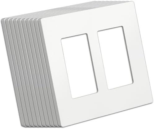 BESTTEN (10 Pack) USWP4 Matte White Series 2-Gang Decor Screwless Wall Plate, Decorator Outlet Cover, H4.69” x W4.73”, for Light Switch, Dimmer, USB, GFCI, Receptacle