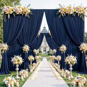 24 x 10ft Navy Blue Backdrop Curtains for Graduations Celebration Polyester Photo Backdrop Curtains No-Wrinkle Long Curtains for Parties Decorations Retirement Birthday Wedding Photoshoot, 6 Panels