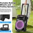 Karaoke Machine with 2 Wireless Microphones, Rolling Wheels, and Trolley 8800mAh Portable Bluetooth Speaker, PA System with Lights, Adjustable Bass/Treble/Echo for Parties, Indoor and Outdoor Use