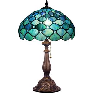 Tiffany Table Lamp Stained Glass Lamp 12X12X19 Inch Antique Reading Light (Sea Blue Pear)