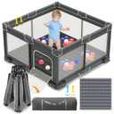 ICAREWAY Foldable Playpen for Babies and Toddlers, 50x50 Inches Portable Playpen, Kids Collapsible Play Pen with 2 Handlers, Indoor & Outdoor Baby Fence Play Area with Visible Mesh, Dark Gray