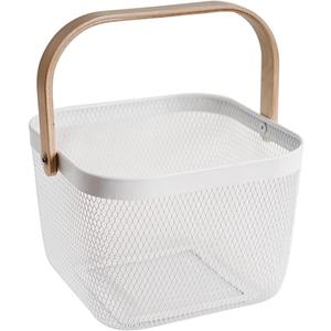 Metal Mesh Steel Harvest Basket, Square Wire Garden Basket with Handle Multi-Functional Storage Organizer for Gathering Vegetables, Fruits, Kitchen, Garden, Picnic & Cabinet (White)