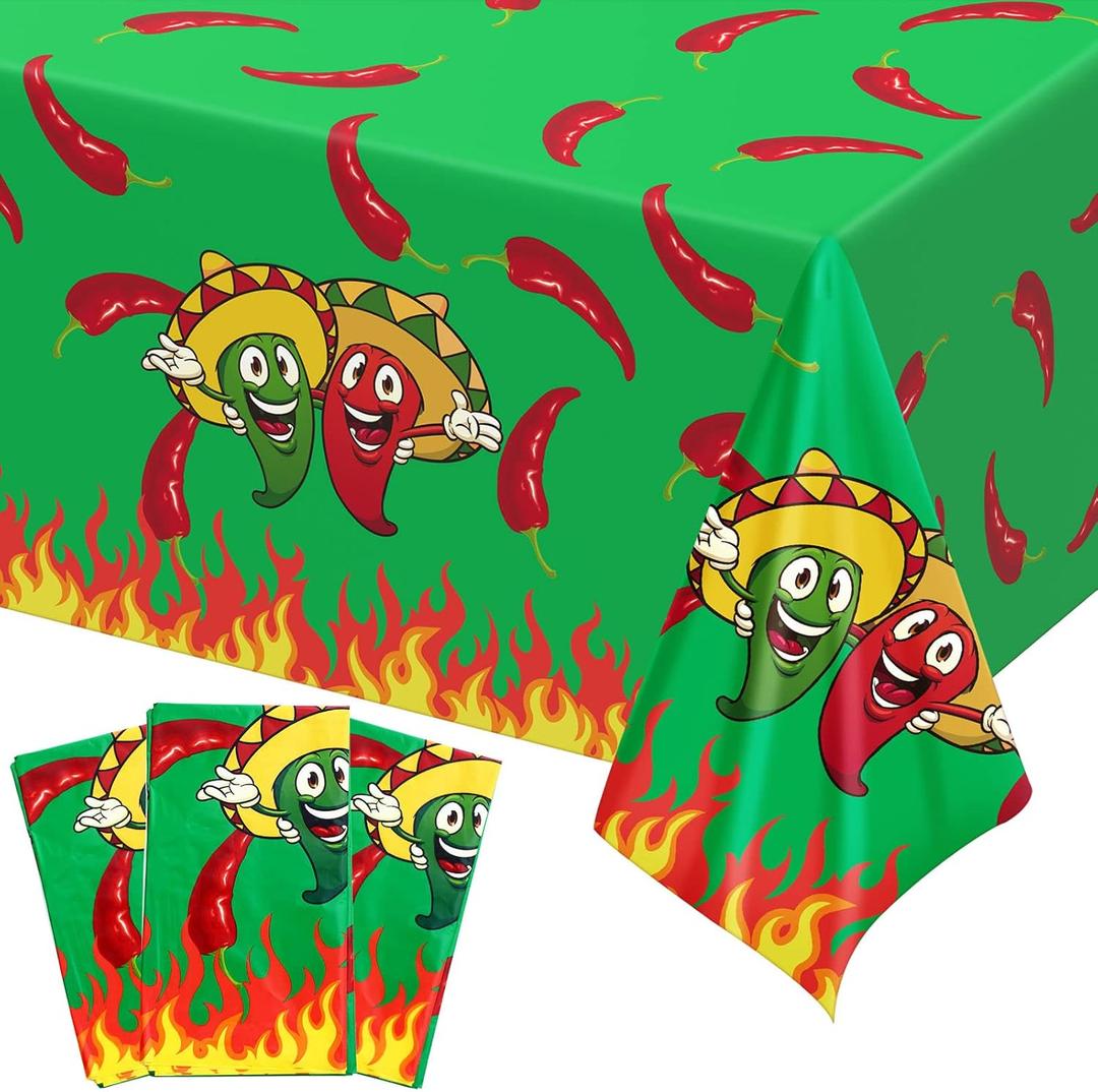 Remerry Plastic Chili Pepper Tablecloth Cinco De Mayo Table Cover Disposable Red Green Decorations Supplies for Rectangular Table Chili Cook Off Party 54 x 108 Inch (3 Pieces)