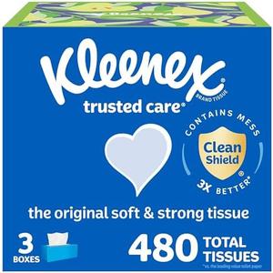 Kleenex Trusted Care Facial Tissues, 3 Flat Boxes, 160 Tissues per Box, 2-Ply (480 Total), Packaging May Vary 2 Pack
