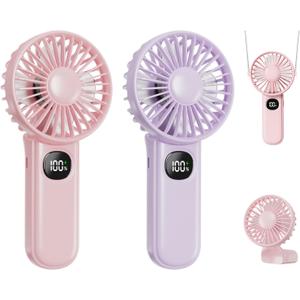 2-Pack Mini Portable Handheld Fan,5 Adjustable Speeds Personal Fan with Lanyard,180 Foldable Small Hand Fans for Makeup,Home,Office,Travel and Outdoor Activities(Pink +Purple)
