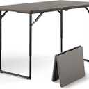 Folding Table, 4FT Foldable Picnic Table with Adjustable Height, Heavy Duty Fold-in-Half Portable Table for Weddings, Camping, RV Travel, Parties, BBQs, and Indoor Use, Easy to Fold and Store, Khaki