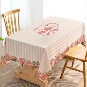 Hafangry Happy Mother's Day Tablecloth Pink Love Heart Floral I Love Mom Holiday Decoration Stripes Kitchen Dining Room Home Decor-60×84inch