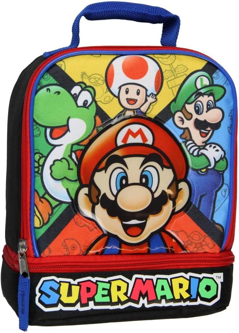 Bioworld Super Mario With Yoshi Toad Luigi Soft Dual Compartment Insulated Lunch Box