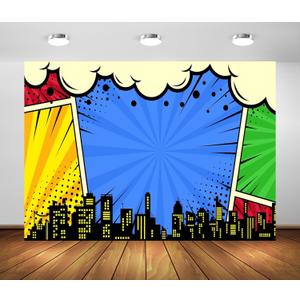 BELECO 7x5ft Fabric Super City Backdrop for Superhero Photoshoot Comic Urban Skyline City Boom Super City Background for Superhero Party Decorations Baby Shower Birthday Photoshoot Studio Props (N5-a50274)