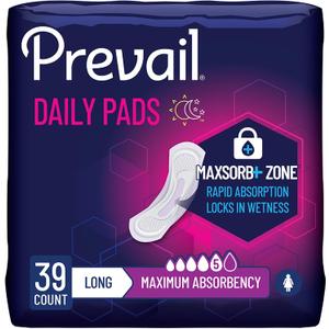 Prevail Incontinence Bladder Control Pads for Women, Maximum Absorbency, Long Length, 39 Count (Pack of 1)