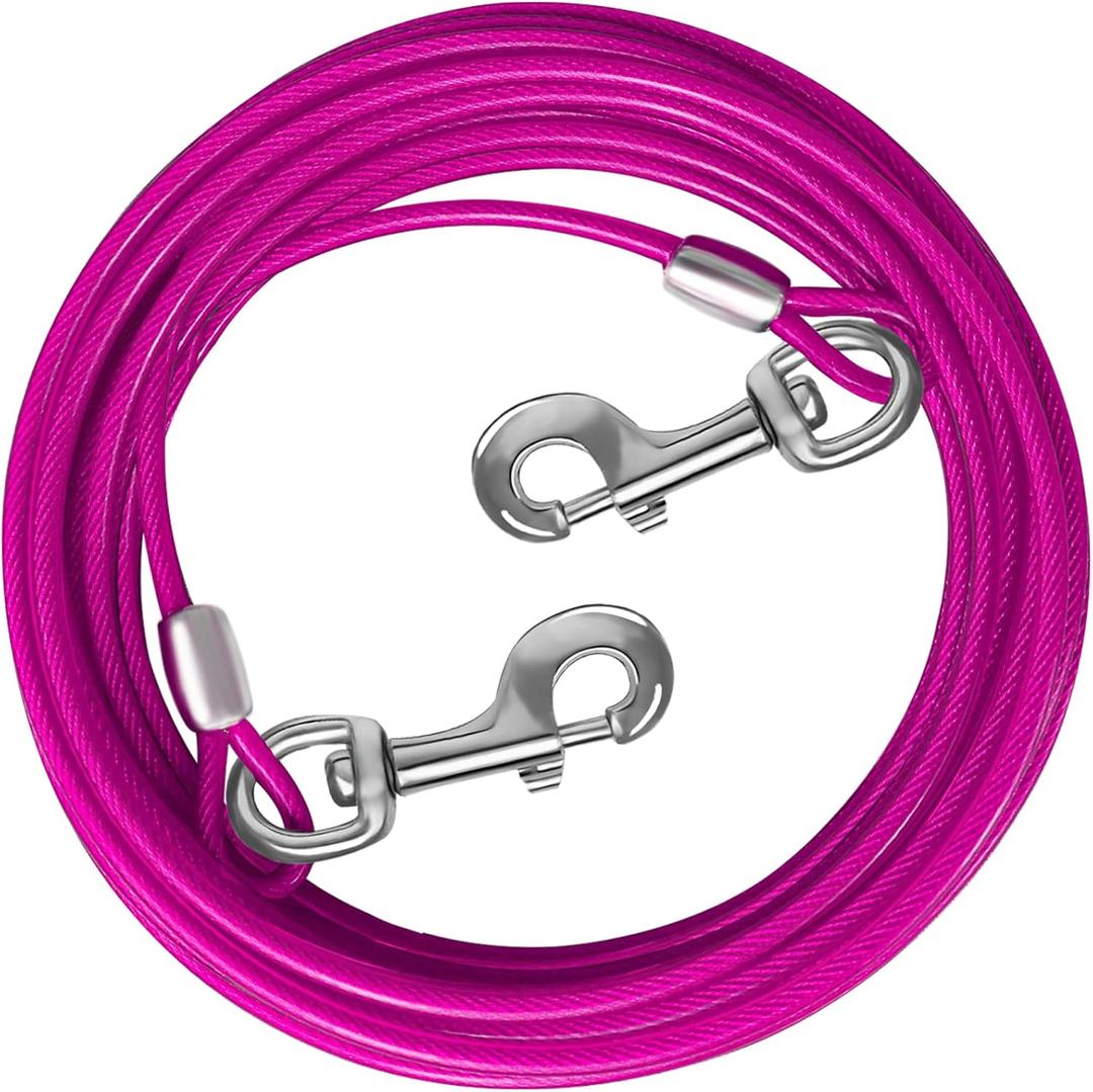 Dog Tie Out Cable 10/15/20/25/30 FT Runner for Yard Steel Wire Cable with Durable Superior Clips Pink Chains for Outside Dog Lead for Large Up to 165 Lbs