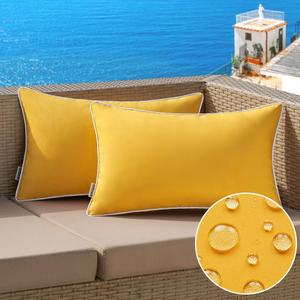 MIULEE Pack of 2 Outdoor Waterproof Pillow Covers Decorative Lumbar Spring Throw Pillows Solid Color Farmhouse Couch Cushion Covers for Patio Tent Bed Sofa Living Room 12x20 Inch Yellow