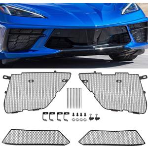 4Pcs Black Front Outer & Inner Radiator Guard,Body Bumper OEM Style Front Outer Grill Guard Car Grille Vents Insert Mesh Set for Corvette C8 Stingray Convertible/HTC 2020-2024