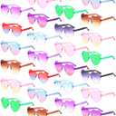 Yunsailing 30 Pcs Heart Glasses Bulk Heart Shape Sunglasses Rimless Color Sunglasses for Bachelorette Women Men Party Favors