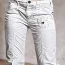 Flamingals Straight Leg Pants for Women Mid Rise Casual Front Patch Pocket Design Solid Seam Pants (White, XL)