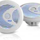 Pyle 6.5 Inch Dual Marine Speakers - IP44 Waterproof and Weather Resistant Outdoor Audio Stereo Sound System with Built-in Led Lights, 150 Watt Power and Polypropylene Cone - 1 Pair (White)