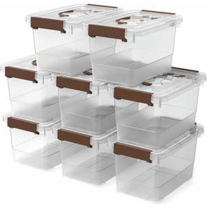 8 Pack Plastic Storage Latch Bins, 4 Quart Clear Plastic Handle Box with Lids and Handle, Multi-Purpose