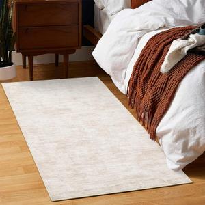 RUGSREAL Small Area Rug 2x3 Entryway Mat with Rubber Backing Stain Resistant Throw Carpet Modern Solid Color Bath Mat Contempowary Washable Rug for Living Room Bedroom Dining Room Kitchen, Beige 2x3