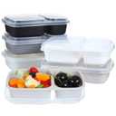 Honeydak 5 Pack Lunchable Snack Containers 2 Compartment Divided Bento Snack Boxes Reusable Meal Prep Containers with Lids Lunch Food Storage Box for School Work Travel(White Black)