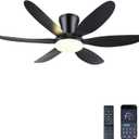 GJeg Ceiling Fans with Lights,42" Low Profile Ceiling Fan with Light and Remote Control,Flush Mount, Reversible, Dimmable, Noiseless, Black Ceiling Fan for Bedroom, Small