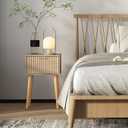 LAATOOREE Nightstands Set of 1, Small Side Table, Bedside Table with Fluted Door, Solid Wood Feet; Modern Mid-Century End Table for Bedroom, Small Space (Natural)