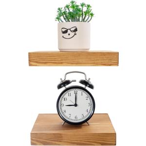 BGMG Small Wood Floating Shelves for Wall 8 inch Set of 2, Rustic Wooden Wall Mount Shelves for Living Room Bedroom Kitchen Farmhouse-8x6.7x1.25 inch- Gold Oak