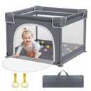 Small Playpen for Babies and Toddlers, 36"x36", Soft Breathable Mesh, Anti-Slip Base, Mini Baby Play Yard with Pull-Up Ring (3636, Dark Grey)