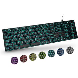 Large Print Backlit Keyboard, Quiet USB Wired Computer Keyboards, Full Size Keyboard with 7-Color & 6 Modes Backlit, Compatible for Windows/Mac, MacBook Pro/Air, Desktop, Laptop, PC, Gaming (Black (RGB))