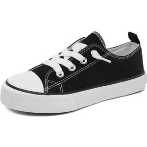 Toddler Little Kid Cushioned Canvas Shoes Slip On Sneakers Soft and Durable (Black White) Little Kid 12