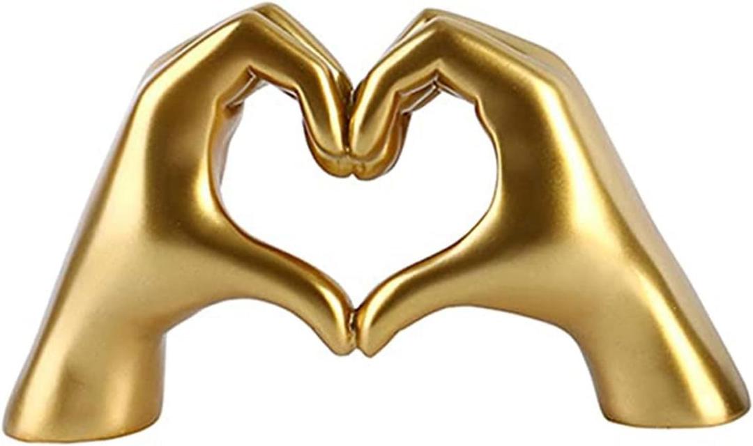 Hand Gesture Statues-Heart Shape Finger Statues Gold Home Decor Modern Style Figurine Decorative Ornaments for Living Room, Bedroom, Office Desktop, Cabinets