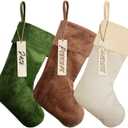 3 Sets Velvet Christmas Stockings Aesthetic Xmas Stockings with Personalized Blank Wooden Name Tags Rustic Christmas Decor for Fireplace Mantle Farmhouse Home Tree, 17 Inches Large(Mixed)