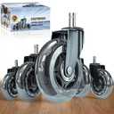 Office Chair Wheels Replacement, Transparent 3 Inch Heavy-Duty Computer Gaming Desk Rubber Casters,Smooth & Silence Gliding for All Floors Including Hardwood Carpet, Set of 5