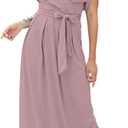 KOH KOH Womens Long Semi-Formal Short Sleeve V-Neck Floor Length Maxi Dress Gown (Pink, XL)