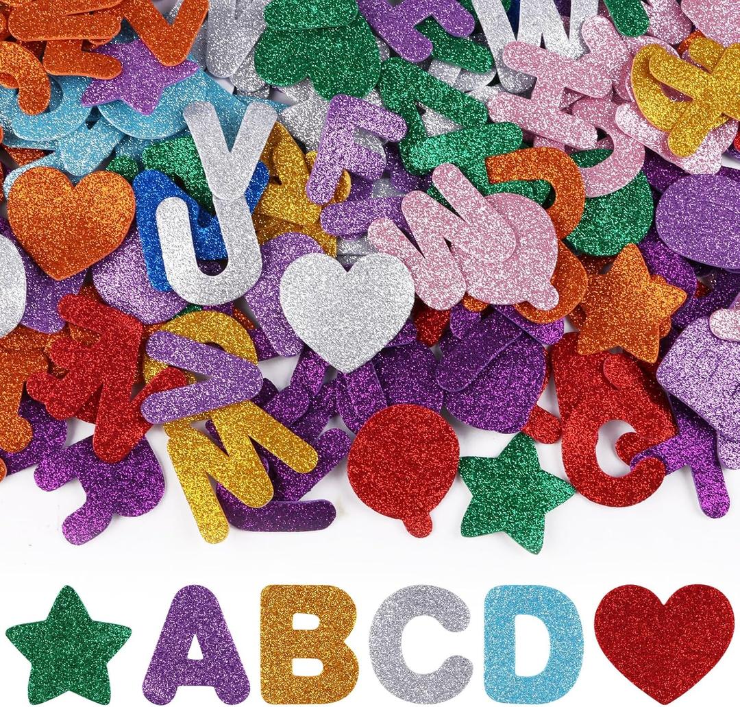 Foam Letters Stickers, 10 Colors Glitter Foam Letters Stickers Self-Adhesive A-Z Alphabet Sticker Craft Supplies Sticker for School Project Party Decorations