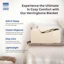 Organic GOTS Certified Cotton Blanket, Twin/Twin XL - 350 GSM, Antistatic, Fuzzy Soft, Lightweight, Sofa, Camping & Travel, All-Season Herringbone Throw, Ivory/Cream + Stylish Bonus Tote Bag