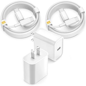 2Pack USB C Fast Charger for iPad Pro 13(M4)/iPad Pro 12.9/11 in 2025-2018,iPad Air M3/M2/5th/4th,iPad 11th A16/10th/Mini 7/Mini 6th,iPad Charger Fast Charging Wall Chargers Block&6FT USB C to C Cable