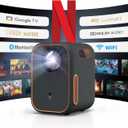 WEMAX Google TV Projector, Netflix Officially Licensed 4K Support, Mini Projector with Wifi and Bluetooth, Smart Movie Projector for Home Theater, 1080P Full HD, MAX 120" Display, Dolby Audio