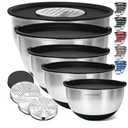 Priority Chef Stainless Steel Mixing Bowls with Lids Set, 3 Grater Attachments, Airtight Lids, Non-Slip Silicone Base Mixing Bowl Set, Large Prep Metal Mixing Bowls for Kitchen, Black