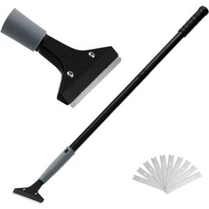 Heavy Duty 4-inch Razor Blade Floor Scraper, 45 Inch Long-Handle, Cleaning Glass Wall Scraper, with 10 Blades, Painting stripping tools, Tile, Floors, Walls